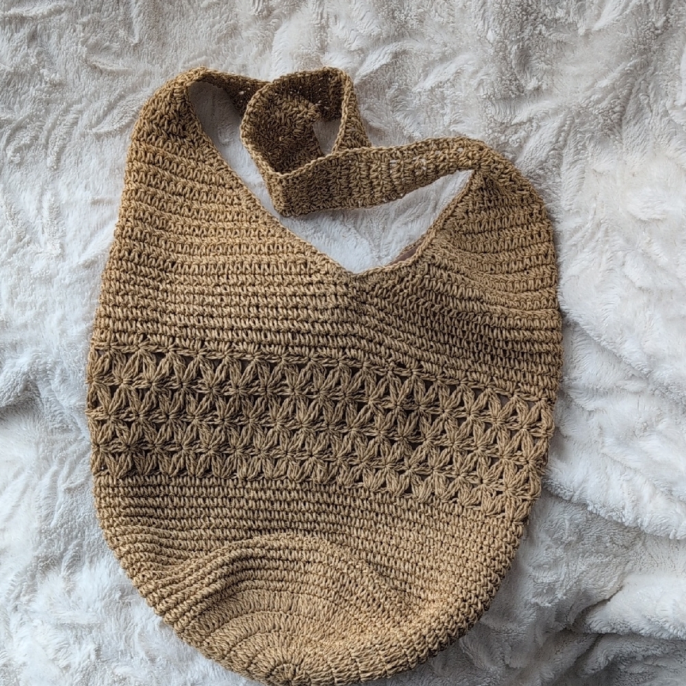 Vintage Handcrafted Tan Crochet Bag